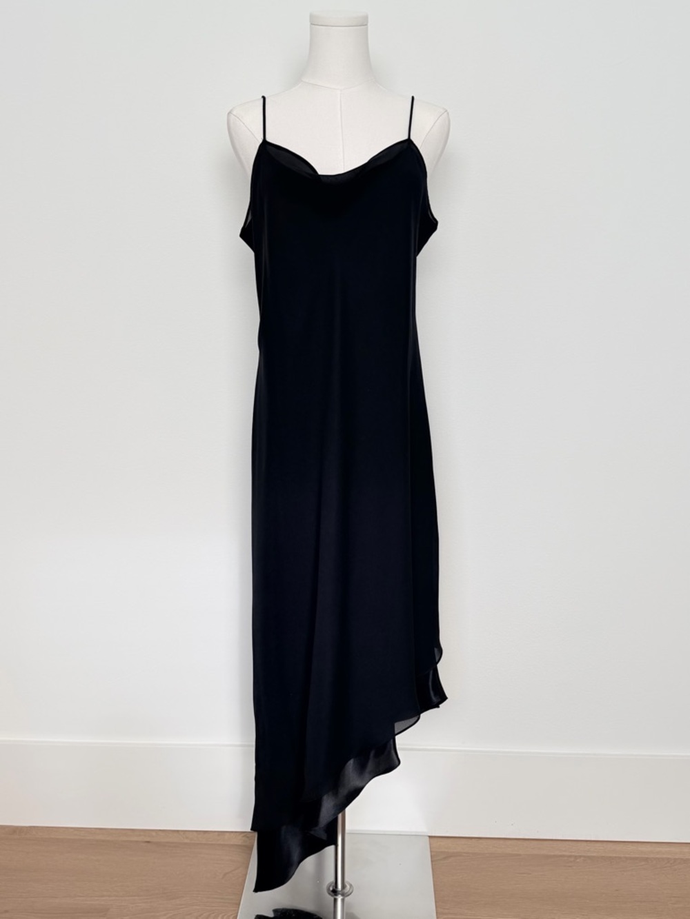 Y2K Black Asymmetrical Slip Dress – Sheer Minimal Midi